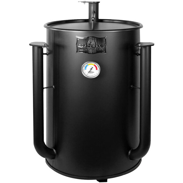 A Gateway Drum Smoker 309FB with a thermometer on it.