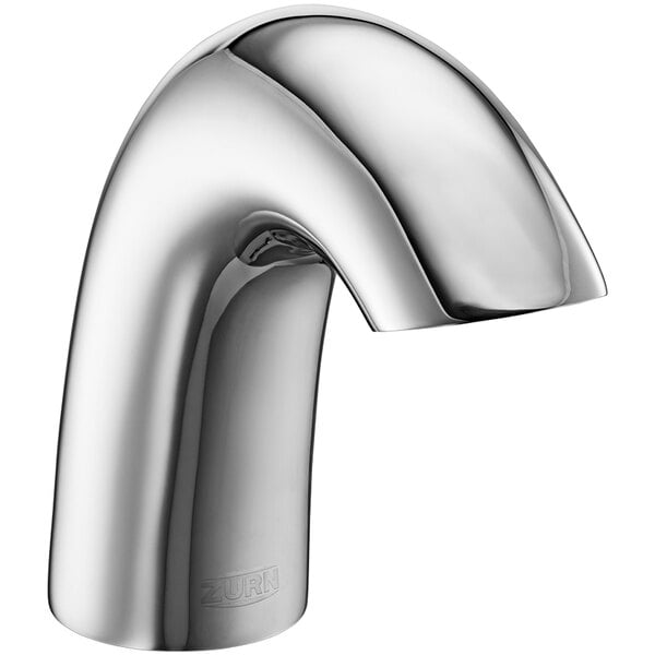 A silver Zurn Aqua-FIT Serio deck mount sensor faucet with curved handle on a white background.
