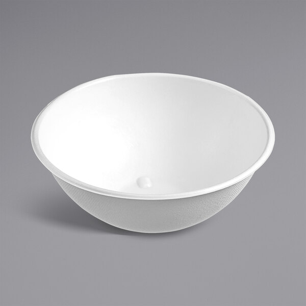 A white Solia sugarcane bowl with a PLA lamination on a gray background.