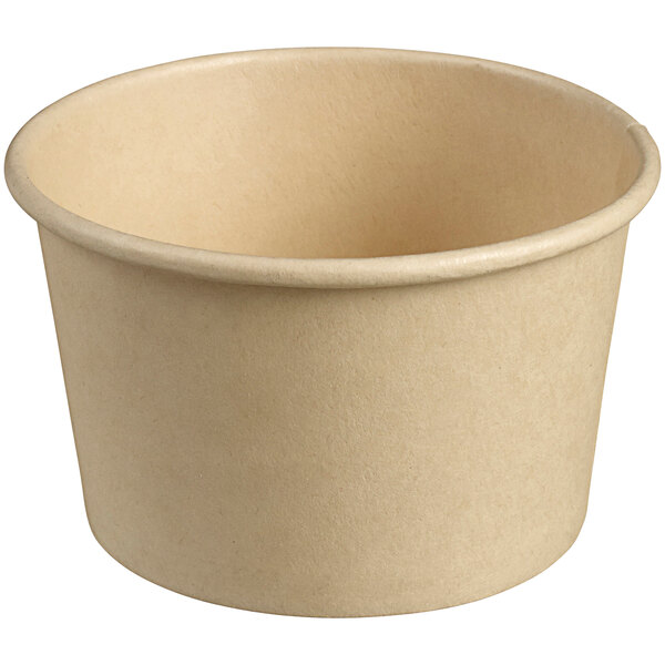 A Solia natural bamboo fiber dessert cup with a PLA lamination on a white background.