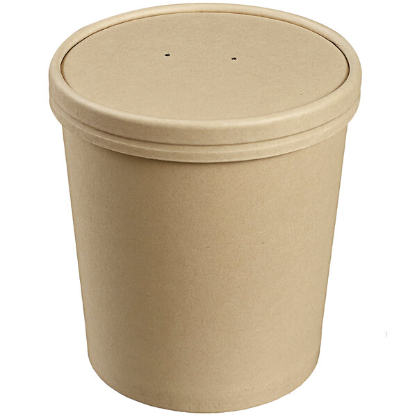 A round brown Solia Natural Bamboo fiber container with a lid.