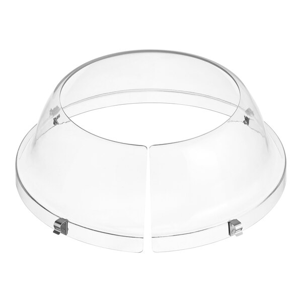 A clear plastic dome with silver metal clips for an Avantco mixer.