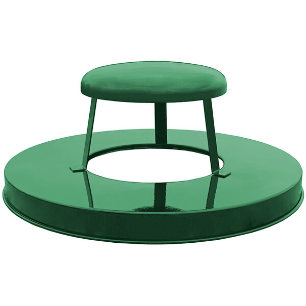 A green metal object with a round top, the Witt Industries M3601-RCL-GN rain cap lid.