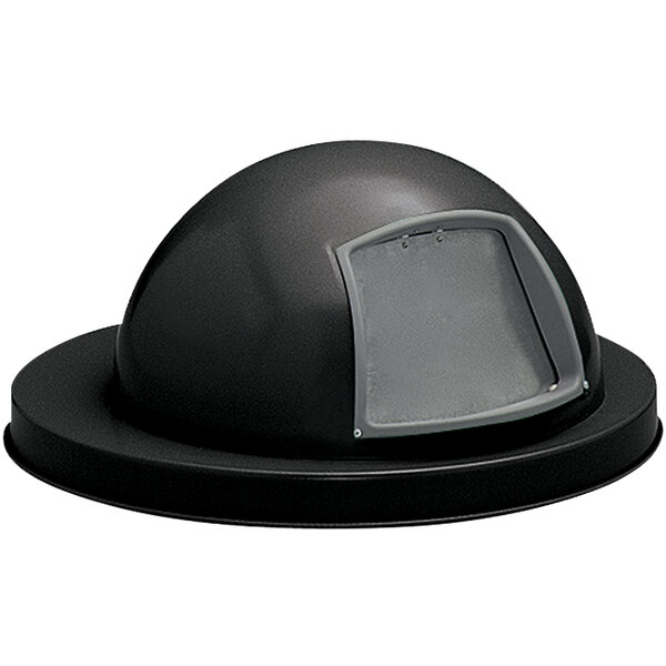 A black steel dome top lid with a push door on a Witt Industries waste receptacle.