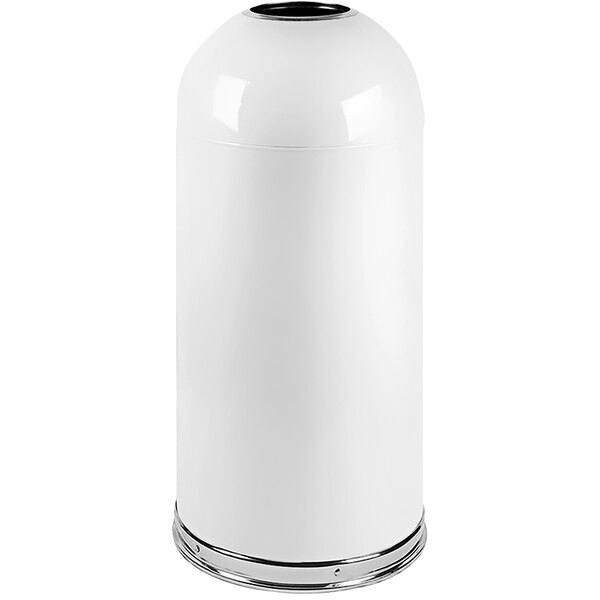 A white cylindrical Witt Industries waste receptacle with a round dome lid.