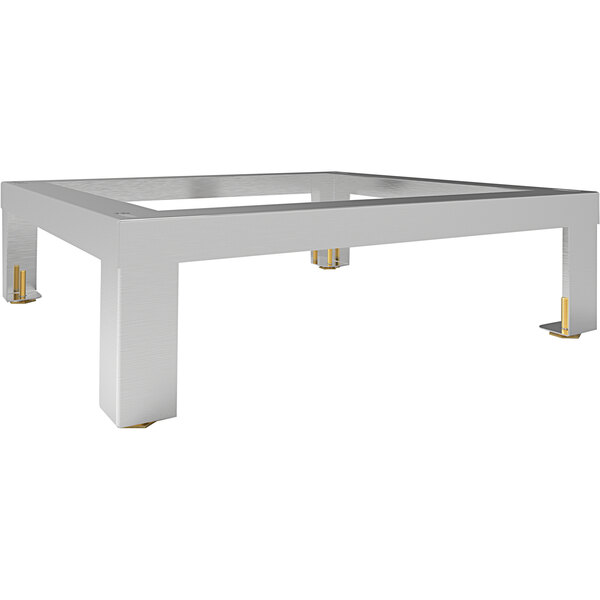 A metal stand for UH/UL undercounter dishwashers with two legs.