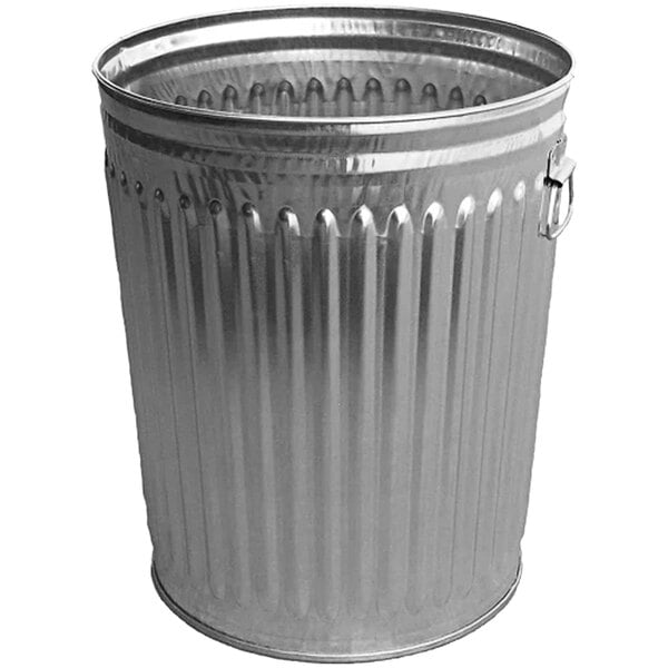 A silver metal Witt Industries 24 gallon outdoor trash can with a lid.