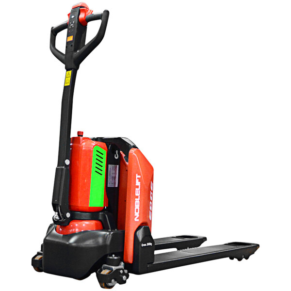 A red and black Noblelift electric pallet truck.