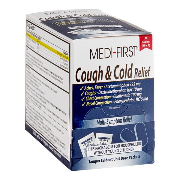 A box of Medique 10880 Cough and Cold Relief caplets.
