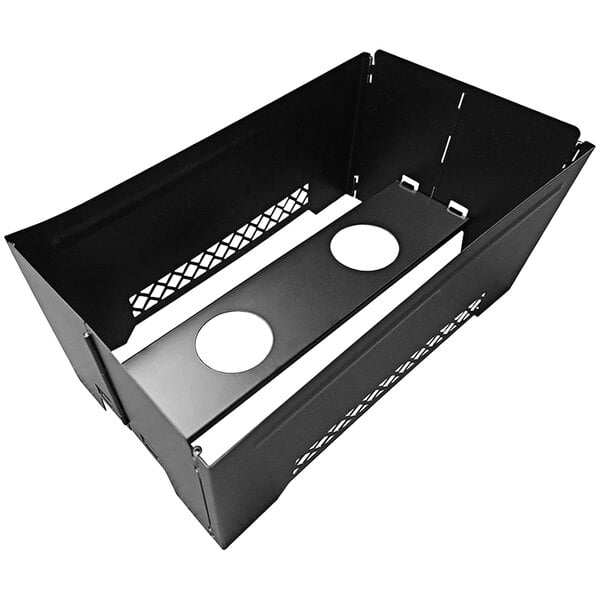 A black metal Chef Master collapsible chafer wind guard with holes.