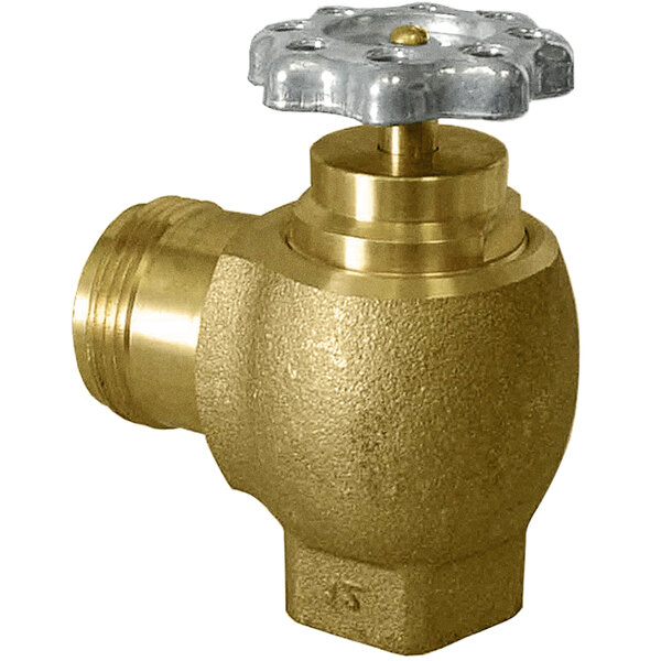 A Zurn brass and metal control wheel valve with white cap.