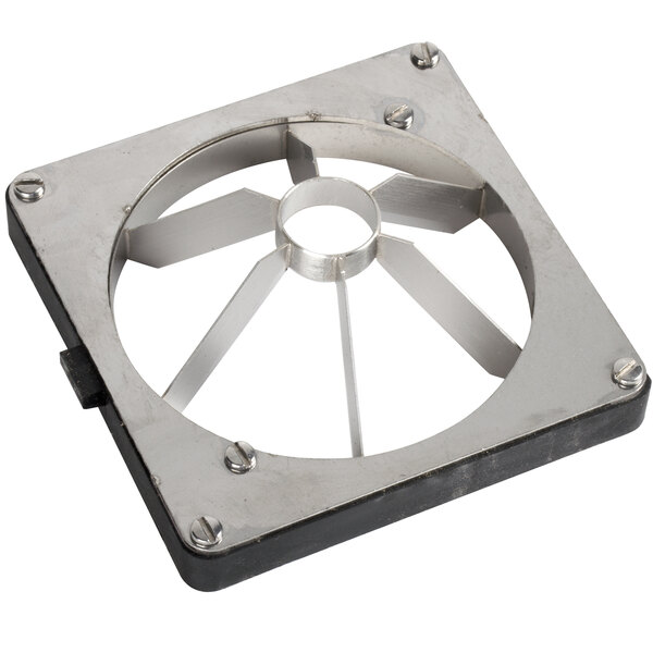 A metal fan with a circular blade.