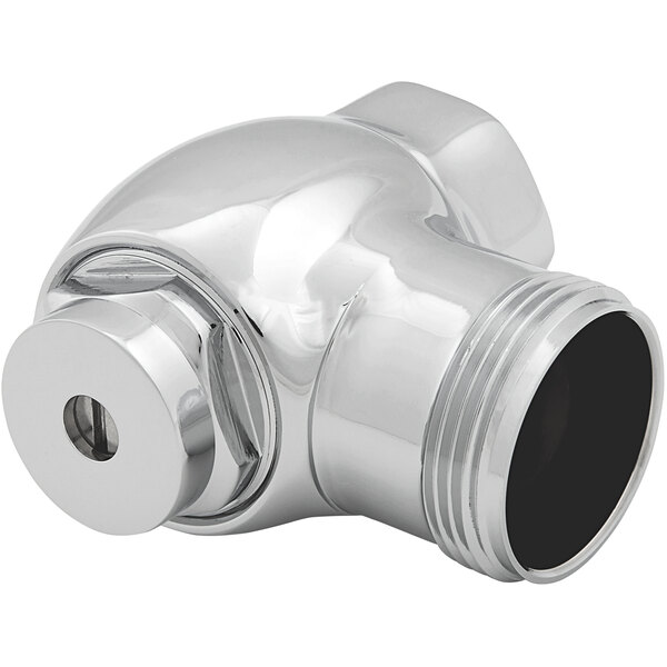 A shiny silver Zurn manual flush valve control stop with a hole.