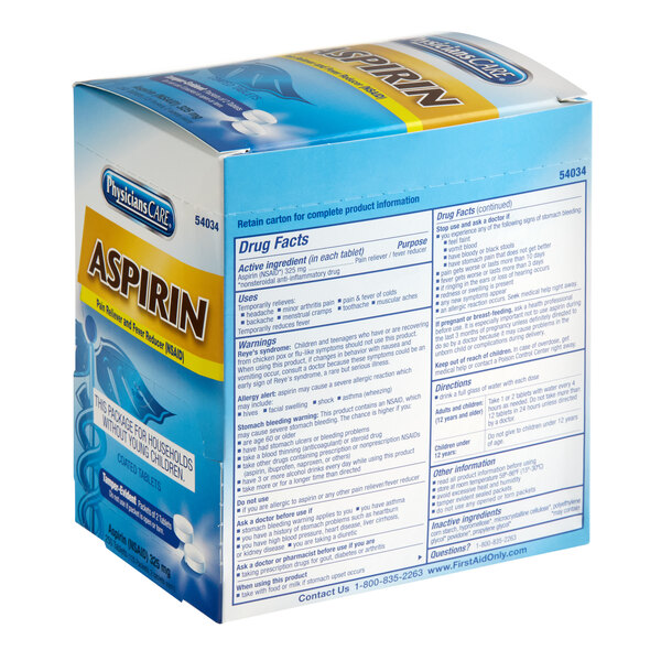 PhysiciansCare 54034001 Aspirin Tablets 250/Box