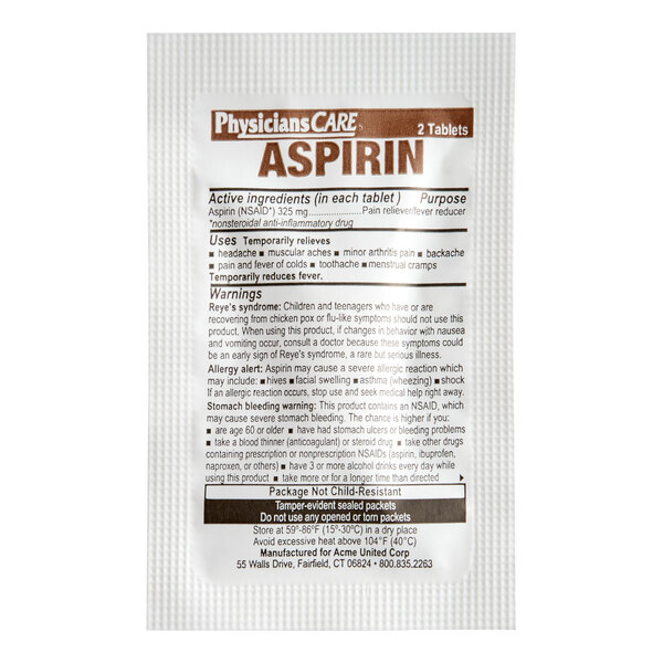 PhysiciansCare 54034001 Aspirin Tablets 250/Box