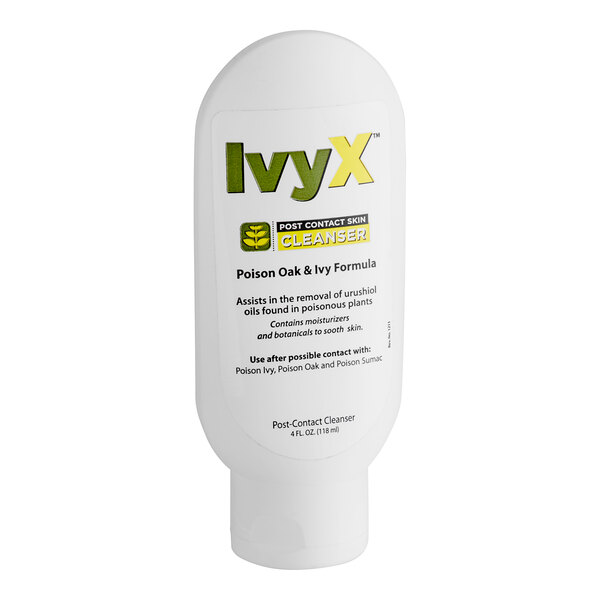 An IvyX 4 oz. white bottle with black and green text.