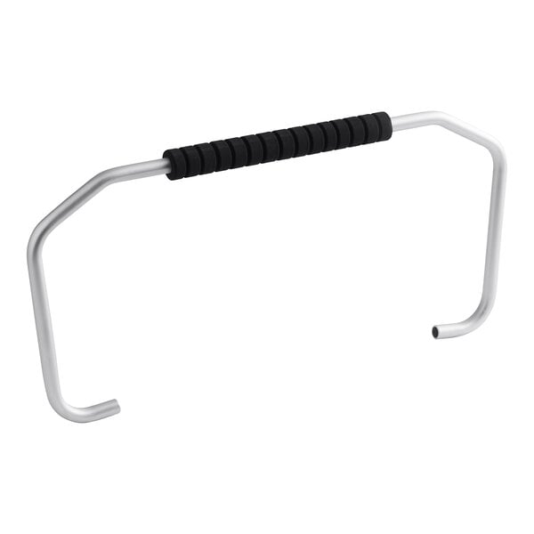 A metal bar with a black handle.