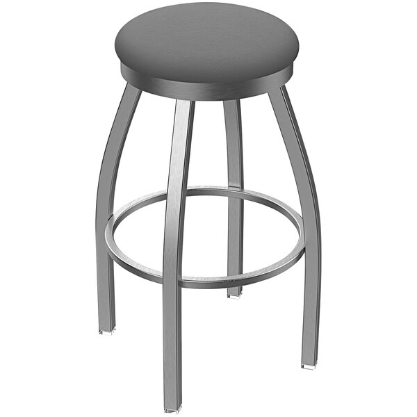 A silver Holland Bar Stool with a Breeze sidewalk seat and a stainless steel frame.