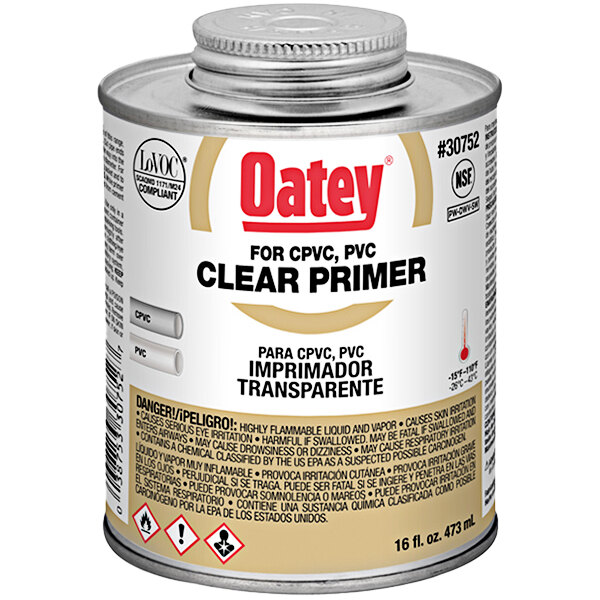 A can of Oatey clear plastic primer.