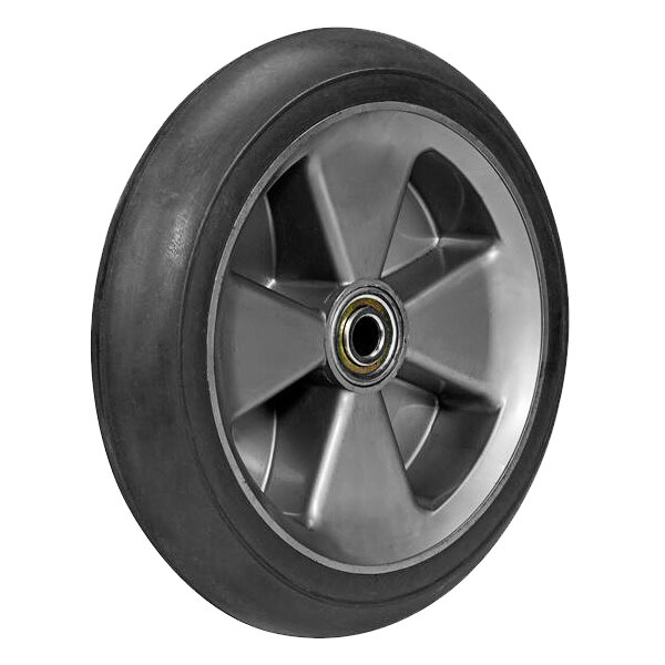 A Wesco Industrial Products black rubber balloon cushion wheel for a hand truck with a silver rim and spokes.