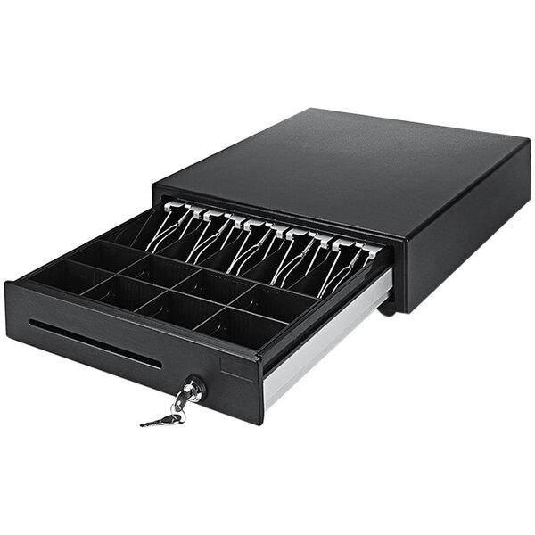 Adesso 10290908 16" x 16" Black Steel POS Cash Drawer with Removable Tray