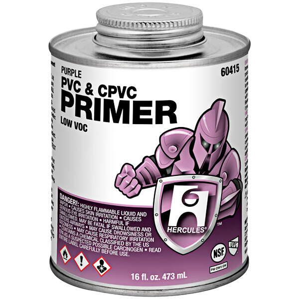 A can of Hercules purple PVC and CPVC primer.