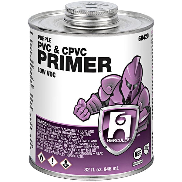 A can of Hercules 32 oz. purple PVC / CPVC primer with a purple lid.