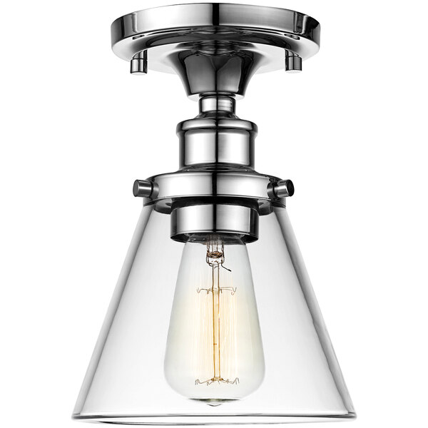 A Globe Vintage Chrome flush mount light with a clear glass shade.