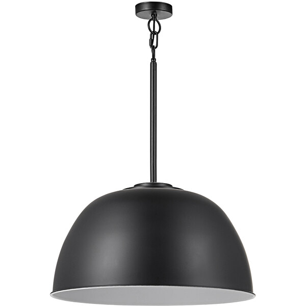 A black ceiling light with a white shade and black accents.