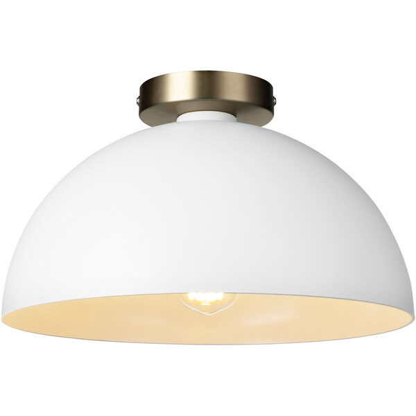 A Globe semi-flush mount ceiling light with a white and gold finish.