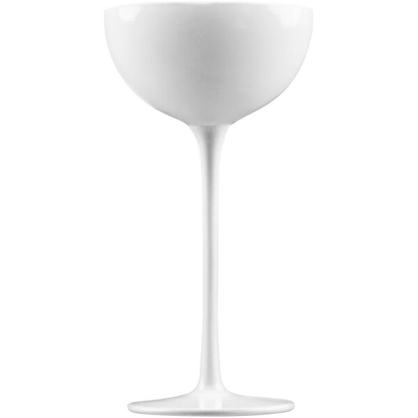 A Flavour Blaster white wine glass with a long stem and white bowl.