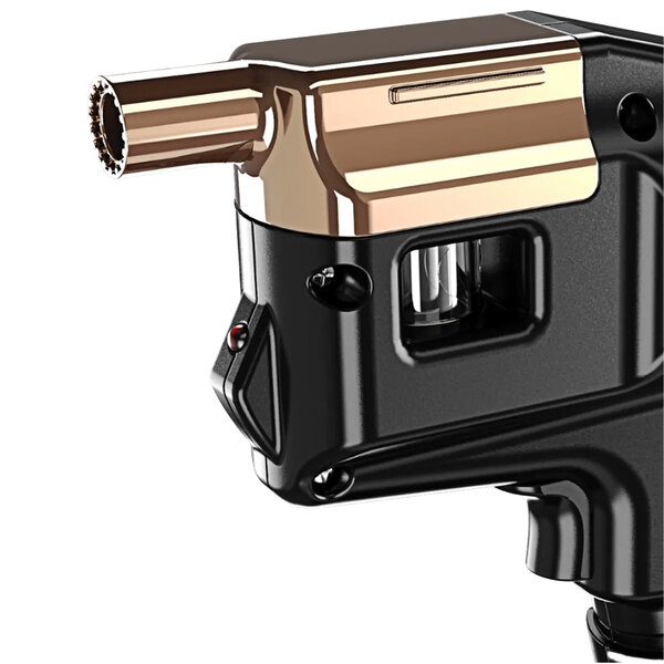 A close up of a black and gold Flavour Blaster nozzle.