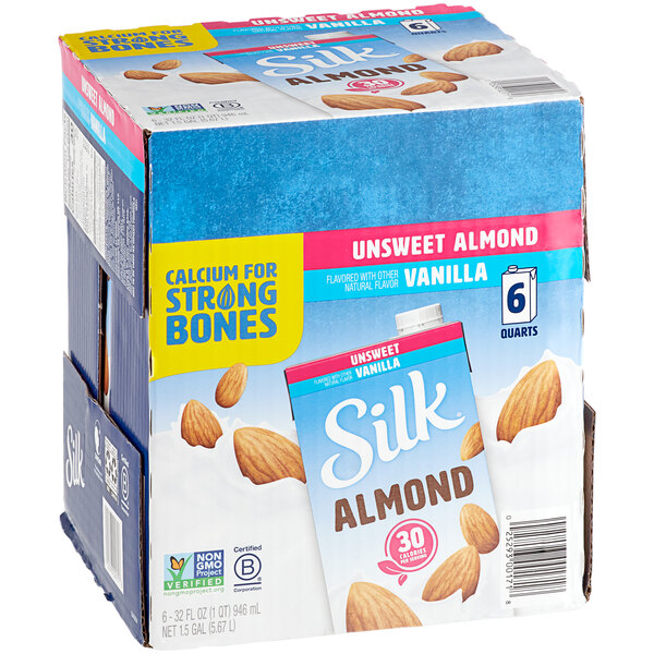 Silk Vanilla Almond Milk (Unsweetened, 6/Case)