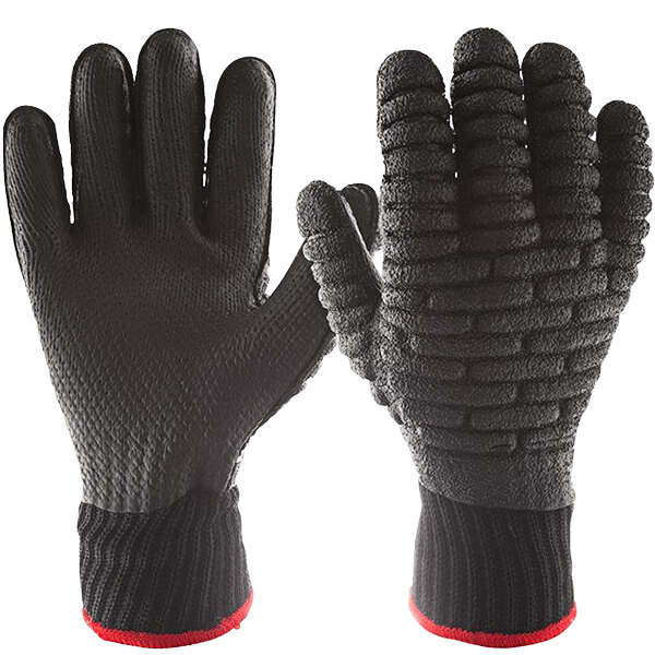 A pair of black Impacto Blackmaxx Heavy Hitter gloves with red trim.