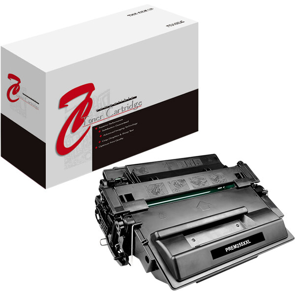 A white box with a black Point Plus remanufactured HP printer toner cartridge.