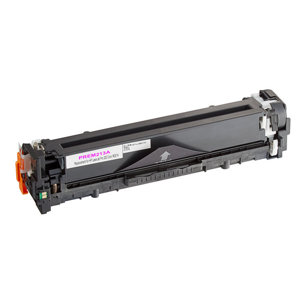 A Point Plus magenta remanufactured toner cartridge for HP printers with a white label.