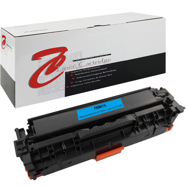 A Point Plus cyan toner cartridge for HP with a blue label.