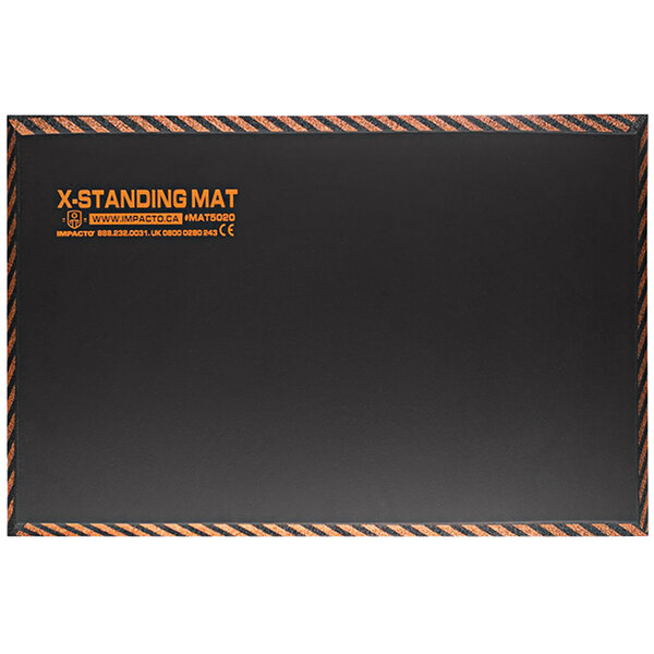 A black rectangular mat with orange and black stripes and beveled edges that says "X-Standing" in orange.