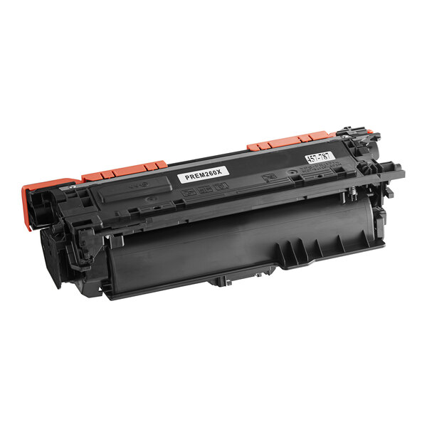 A black and orange Point Plus remanufactured toner cartridge replacement for HP CE260X.