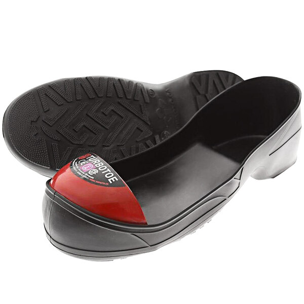 A pair of black and red Impacto TURBOTOE steel toe caps.