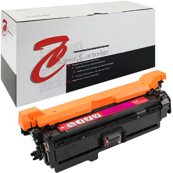 A white box with a black and pink label for a Point Plus magenta toner cartridge for HP.