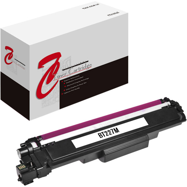 The box for a Point Plus magenta printer toner cartridge with a black and pink cartridge inside.