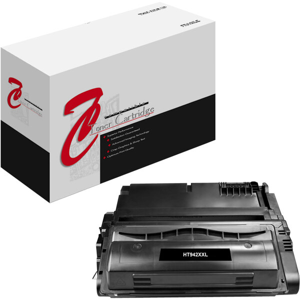 A white box with black and red text containing a Point Plus black toner cartridge for HP printers.