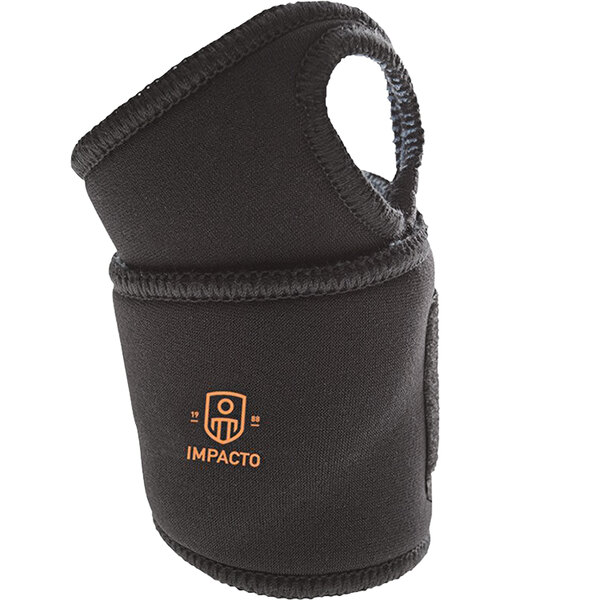 An Impacto Thermo Wrap wrist support in black with orange logo.