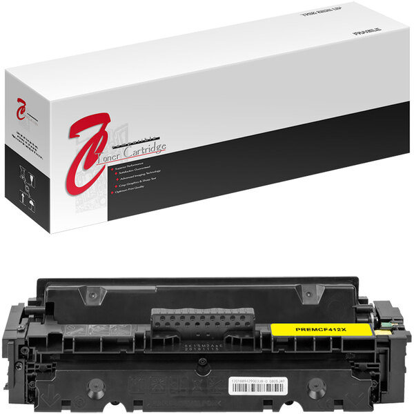 A white and black box for Point Plus yellow remanufactured toner cartridge with red and black text.