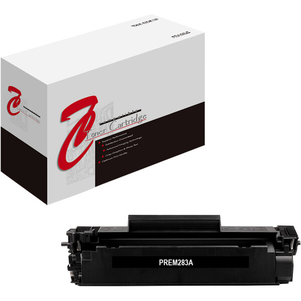 A Point Plus black remanufactured toner cartridge for HP in a white and black box.