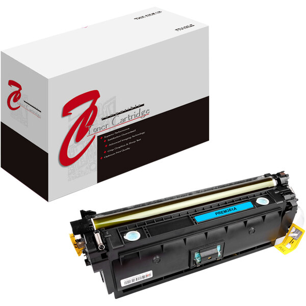 A Point Plus remanufactured cyan toner cartridge for HP printers with a blue label.