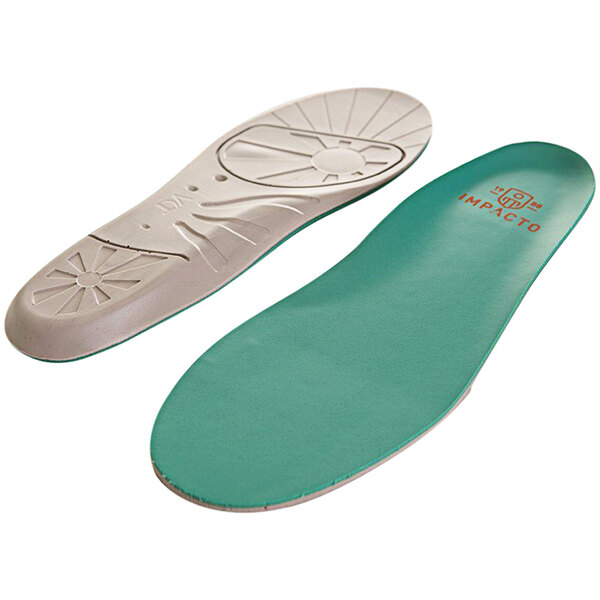 A pair of green and white Impacto Airsol molded insoles with a white sole.