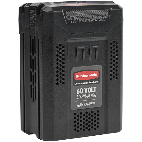 A black rectangle Rubbermaid battery charger.