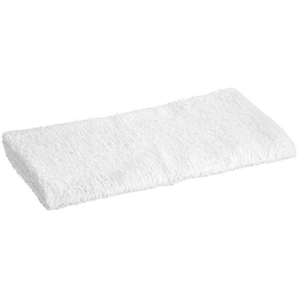 A case of white ribbed terry bar towels.